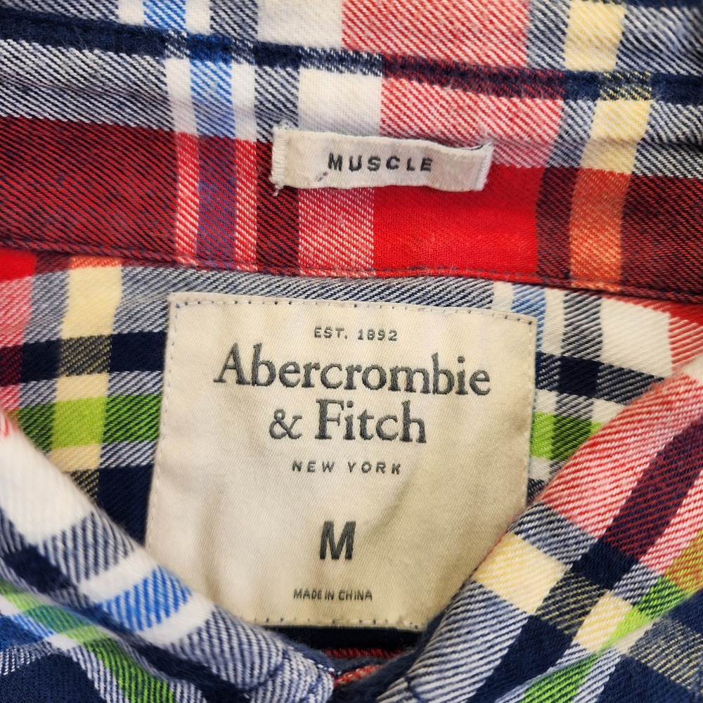 Vintage Abercrombie & Fitch Lot Of 2 Flannel Muscle Shirts Mens Medium Plaid - Picture 5 of 9